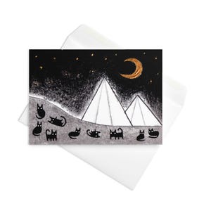 CARTÃO DE FELICITAÇÕES Gato Preto Lua Montanha Gótica Ilustração Peculiar Caprichosa Estranha Gótica Inauguração de Casa Presente de Aniversário de Bruxa Amigo por Correspondência Presentes de Primavera