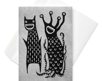 GREETING CARD Monster Alien Folk Art Kawaii Quirky Whimsical Cute Creepy Birthday Gifts Weirdcore Cryptid Housewarming Gothic Invitations