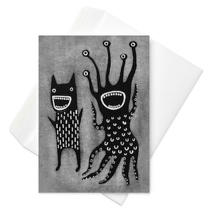 GREETING CARD Monster Folk Art Kawaii Monsters Folk Art Card Whimsical Weird Cute Housewarming Gift Birthday Gifts Quirky Kaiju Invitation