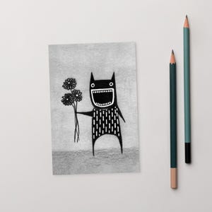 4 x 6 ART PRINT CARTE POSTALE Fleur monstre jardin Kawaii mignon art folklorique cadeau d'anniversaire lunatique mignon étrange original correspondant mignon pendaison de crémaillère drôle