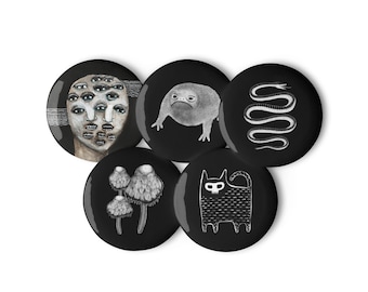 JUEGO DE BOTONES DE PIN 5 Botones de Pinback Goth Goblincore Horror Folk Art Dark Academia Creepy Witchy Regalo de Cumpleaños Weirdcore Gothic Punk Emo Cat