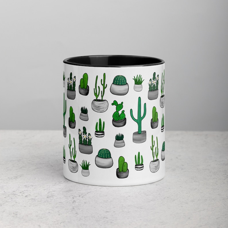 11oz COFFEE MUG Black Cactus Folk Art Housewarming Birthday Gifts Desert Plants Illustration Creepy Weird Stuff Tea Ceramic Gifts for Him