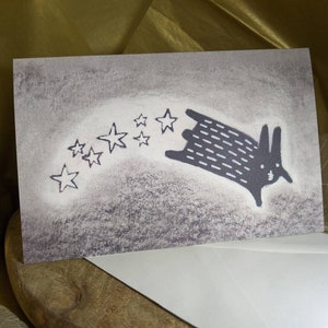 CARTE DE VŒUX PREMIUM Espace Lapin Folk Art Carte Fantaisie Étoiles Illustration Truc Bizarre Mignon Pendaison de crémaillère Cadeaux d’anniversaire Lapin d’art excentrique