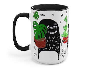 15oz COFFEE MUG Plant Monsters Houseplants Folk Art Housewarming Birthday Gifts Monstera Hoya Plants Funny Cute Weird Quirky Whimsical Tea