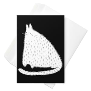 CARTÃO DE FELICITAÇÕES Gato branco fofo Presente de inauguração de casa Arte popular Convite de aniversário Gato peculiar e caprichoso Gordinho Fofo Presente engraçado Gatinho robusto
