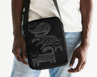 MESSENGER BAG Black Cat Satchel Folk Art Whimsical Gifts Funny Bag Gothic Gift Goth Punk Emo Witch Birthday Kawaii Kitty Bag Spring Gifts