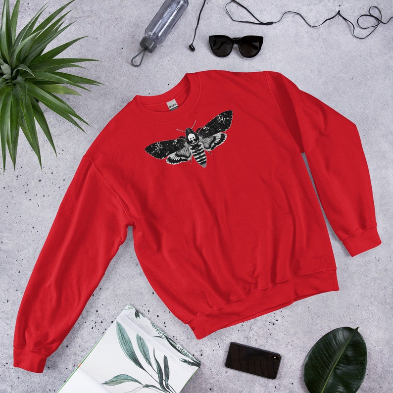 CLASSIC SWEATSHIRT Moth Sweater Folk Art Dark Academia Gothic Aesthetic Birthday Gifts Forest Death's-Head Hawkmoth Goth Horror Insect Red