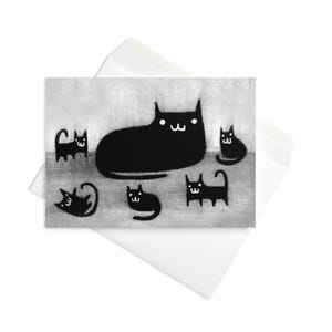 CARTÃO DE FELICITAÇÕES Gatinhos pretos Gatinhos kawaii Convites peculiares e caprichosos Fofos Cartões de inauguração de casa góticos Cartões de aniversário engraçados Presentes de primavera