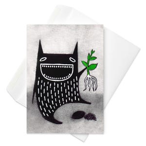 GRUSSKARTE Blumenmonster Gartenpflanzen Kawaii Volkskunst, skurrile Illustration Einweihungsparty Geburtstagsgeschenk, originell, lustig