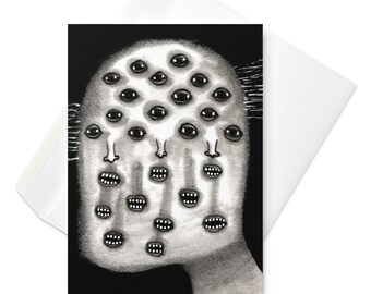 GREETING CARD Monster Portrait Surreal Eyeballs Folk Art Quirky Horror Goth Birthday Gifts Weird Alien Housewarming Gothic Witchcore Eyeball