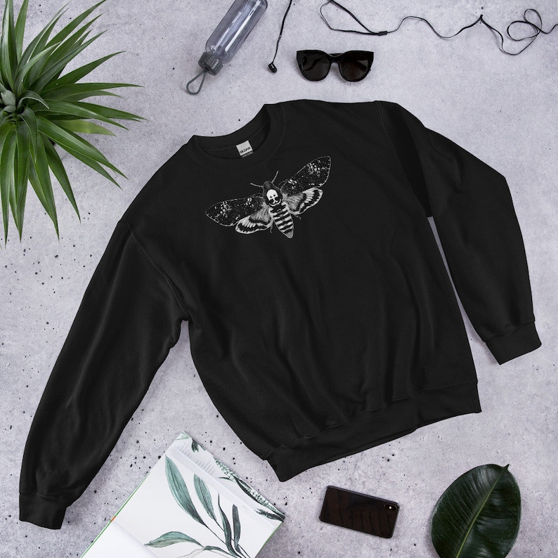 CLASSIC SWEATSHIRT Moth Sweater Folk Art Dark Academia Gothic Aesthetic Birthday Gifts Forest Death's-Head Hawkmoth Goth Horror Insect Black