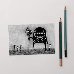 4x6 KUNSTDRUCK POSTKARTE Garten Monster Blumen Pflanzen Volkskunst skurril seltsam niedlich Einweihungsparty Geburtstagsgeschenke schrullig lustig Frühlingsfunde