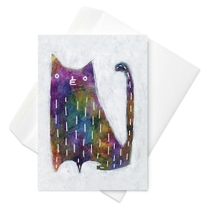 CARTE DE VOEUX Art folklorique chat Cadeaux pour amoureux des chats Pendaison de crémaillère Cartes d'anniversaire Kawaii Kitty Art brut
