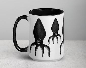 15oz COFFEE MUG Squid Monster Mugs Gothic Creepy Cute Folk Art Funny Alien Tea Cup Quirky Birthday Gift Spooky Horror Ceramic Mug Christmas