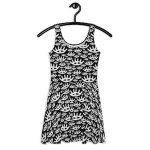 SKATER DRESS Eyeballs Black and White A-Line Fit and Flare Goth Eye Print Abstract Eyes Pattern Emo Art Gothic Punk Rockabilly Birthday Gift