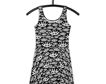 SKATER DRESS Eyeballs Black and White A-Line Fit and Flare Goth Eye Print Abstract Eyes Pattern Emo Art Gothic Punk Rockabilly Birthday Gift