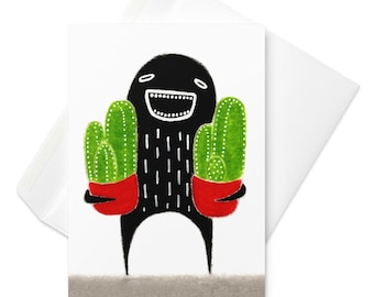GREETING CARD Cactus Monster Folk Art Plant Lover Invitation Quirky Housewarming Gifts Whimsical Plants Home Decor Funny Birthday Gifts