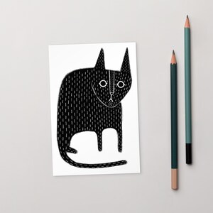 CARTOLINA STAMPATA ARTISTICA 4x6 Gatto nero Gatti kawaii Arte popolare Carino Carta stravagante e stravagante Arte strana Regalo di inaugurazione della casa Biglietti di compleanno Regali per gli amanti dei gatti