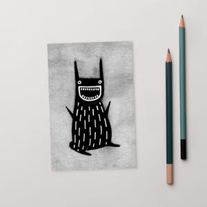 10 x 15 cm KUNSTDRUCK POSTKARTE Schwarzes Kaninchen Folk Art Geburtstagsgeschenk Skurriles Kaninchen skurril Einweihungsparty Gothic Häschen Wandkunst