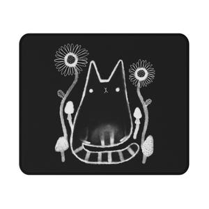 PREMIUM MOUSE PAD Rutschfeste schwarze Katze Blumen Pilze Wunderlich Niedlich Büro Schreibtisch Housewarming Geburtstagsgeschenk schrullig Katzenliebhaber Frühlingsgeschenke