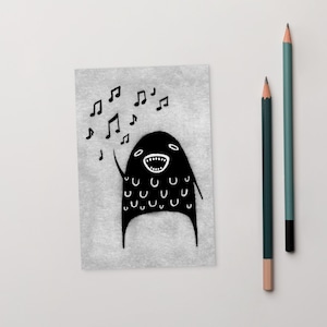 4x6 ART PRINT POSTCARD Ópera Monstro Cantando Música Cartões Folk Art Singer Quirky Whimsical Housewarming Gifts Engraçado Presente de Aniversário Músico