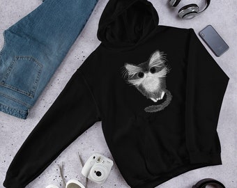 CLASSIC HOODIE Fluffy Cat Tuxedo Kitten Kawaii Kitty Sweater Jumper Folk Art Cute Goth Birthday Gifts Gothic Punk Emo Cottagecore Sweatshirt