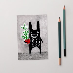 CARTÃO POSTAL IMPRESSO DE ARTE 4x6 Planta Hoya Coelho Pintura Folclórica Presente de Boas-vindas Peculiar Melhor Amigo Coelho Caprichoso Decoração de Casa Presente de Aniversário para Mãe