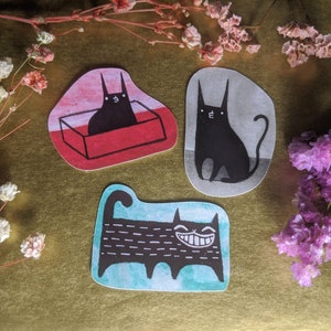 PAPER STICKERS Black Cat Folk Art Miniature Collectible Cute Illustration Funny Birthday Gifts Weird Stuff Housewarming Odd Stationery