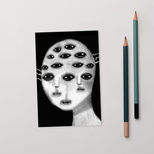4 x 6 impression d'ART CARTE POSTALE globe oculaire monstre portrait cartes postales effrayant horreur globe oculaire gothique étrange Correspondant Weirdcore effrayant goth art mural surréaliste