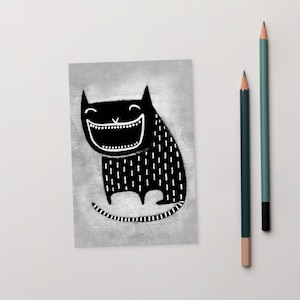 CARTE POSTALE IMPRESSION D'ART 4 x 6 chat noir Happy Kitty Kawaii original lunatique étrange mignon pendaison de crémaillère gothique drôles cartes postales anniversaire printemps trouve