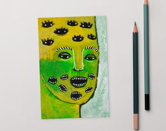 4x6 ART PRINT POSTCARD Eyeball Monster Portrait Postcards Creepy Horror Eyeball Gothic Weird Penpal Weirdcore Spooky Goth Surreal Wall Art