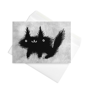CARTE DE VUX Chat noir duveteux Art folklorique Chats kawaii Illustration fantaisiste Cadeaux d'anniversaire mignons de pendaison de crémaillère Cartes originales Cartes gothiques Kitty