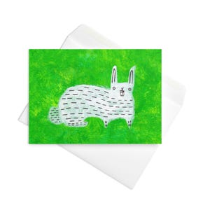 CARTÃO DE SAUDAÇÕES Coelho Branco Kawaii Coelho Gótico Peculiar Fofo Ilustração Caprichosa Amante de Coelho Presente de Aniversário Cartões de Animais