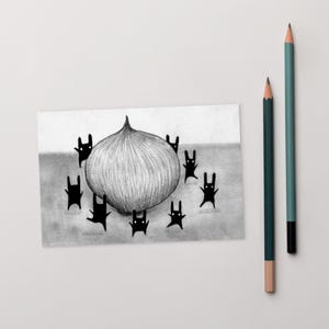 4x6 ART PRINT POSTCARD Onion Dance Coelho Monstros Cartões postais engraçados Gothic Dark Academia Witchy Cartões de aniversário Weirdcore Goth Housewarming