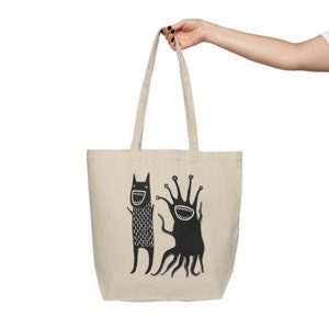 COTTON TOTE BAG Monster Quirky Whimsical Folk Art Gothic Birthday Gifts Housewarming Grocery Shopping Bag Creepy Cute Weird Funny Cryptid image 5