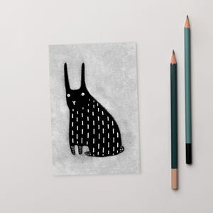 CARTÃO POSTAL ARTÍSTICO 4x6 Coelho Preto Kawaii Arte Folclórica Presente de Aniversário Caprichoso Fofo Estranho Peculiar Arte de Inauguração de Casa Engraçada Coelho Gótico Arte de Parede