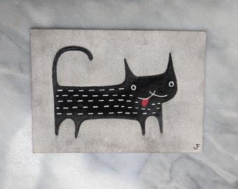 ACEO ORIGINAL ART Black Cat Funny Cat Art Cute Birthday Gifts for Cat Lovers Trading Card Drawing Whimsical Weird Stuff Housewarming Folk