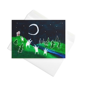 CARTE DE VOEUX Lapin monstre paysage impression d'art folklorique original lunatique effrayant mignon cadeaux d'anniversaire étrange extraterrestre pendaison de crémaillère paysage gothique