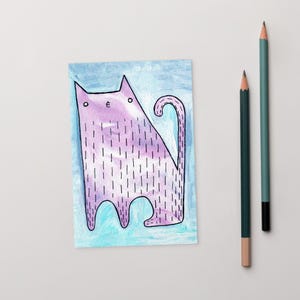 4 X 6 CARTE POSTALE IMPRESSION D'ART Chat rose Art populaire pendaison de crémaillère, amoureux des chats, cartes d'anniversaire, cadeaux originaux, Invitation correspondant fantaisiste d'art mural, décoration d'intérieur