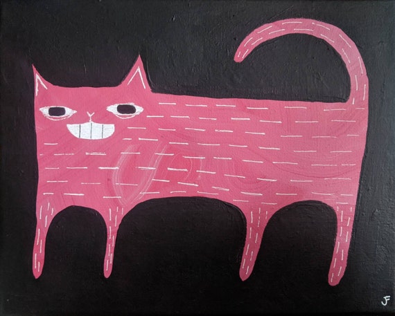 8x10 ART PRINT Cat Folk Art Painting Quirky Art Whimsical Wholesome Housewarming Home Decor Cat People Gifts Weird Stuff Cute Birthday Gift