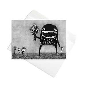 CARTE DE VUX Jardin monstre plantes Art folklorique kawaii Illustration fantaisiste Bizarre mignon pendaison de crémaillère cadeaux d'anniversaire Original drôle trouvailles de printemps