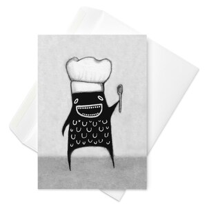 WENSKAART Monster Monster chef-kok koken verjaardagscadeaus grappig housewarming cadeau gastvrouw grillige volkskunst eigenzinnige Cook Monster keuken kunst