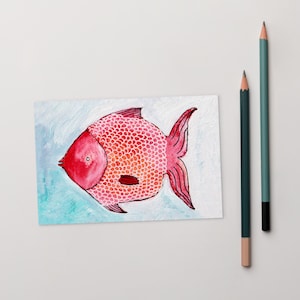 POSTAL CON LÁMINA ARTÍSTICA DE 4x6 Pez Arenque Rojo Pez Dorado Arte Popular Pesca Caprichosa Animales Lindos Pez Koi Regalo de Inauguración de Casa Cumpleaños Arte de Pared Extravagante