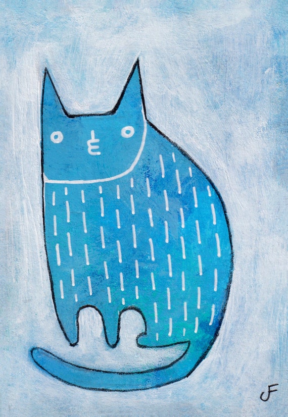 8x10 ART PRINT Cat Folk Art Painting Quirky Art Whimsical Wholesome Housewarming Home Decor Cat People Gifts Weird Stuff Cute Birthday Gift