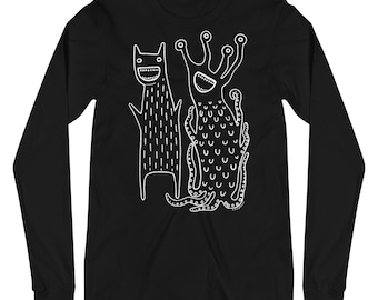 LONG SLEEVE T-SHIRT Monster Folk Art Alien Weird Tee Goth Quirky Whimsical Birthday Gifts Creepy Cute Gothic Punk Emo Gothic Spring Gifts