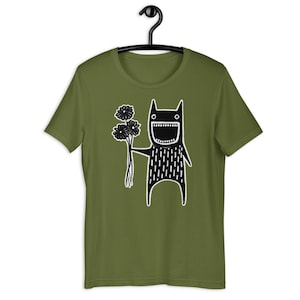 STRAIGHT CUT T-SHIRT Flower Monster Shirt Folk Art Plant Birthday Housewarming Gifts Goth Creepy Cute Funny Garden Houseplants Daisy Bouquet Olive