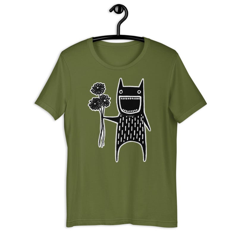 STRAIGHT CUT T-SHIRT Flower Monster Shirt Folk Art Plant Birthday Housewarming Gifts Goth Creepy Cute Funny Garden Houseplants Daisy Bouquet Olive