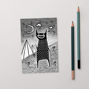 CARTOLINA STAMPATA ARTISTICA 4x6 Mostro Luna Kawaii Arte Popolare Carino Gotico Regalo di Compleanno Stravagante Carino Strano Eccentrico Alieno Inaugurazione della Casa Carte Divertenti
