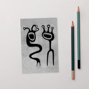 10 x 15 cm KUNSTDRUCK POSTKARTE Monster Kawaii Folk Art Süß Goth Geburtstagsgeschenk Skurril Süß Schräge Alien Einweihungsparty Gothic Karten