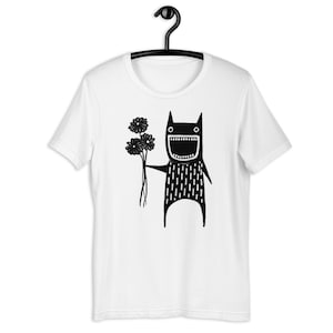 STRAIGHT CUT T-SHIRT Flower Monster Shirt Folk Art Plant Birthday Housewarming Gifts Goth Creepy Cute Funny Garden Houseplants Daisy Bouquet White